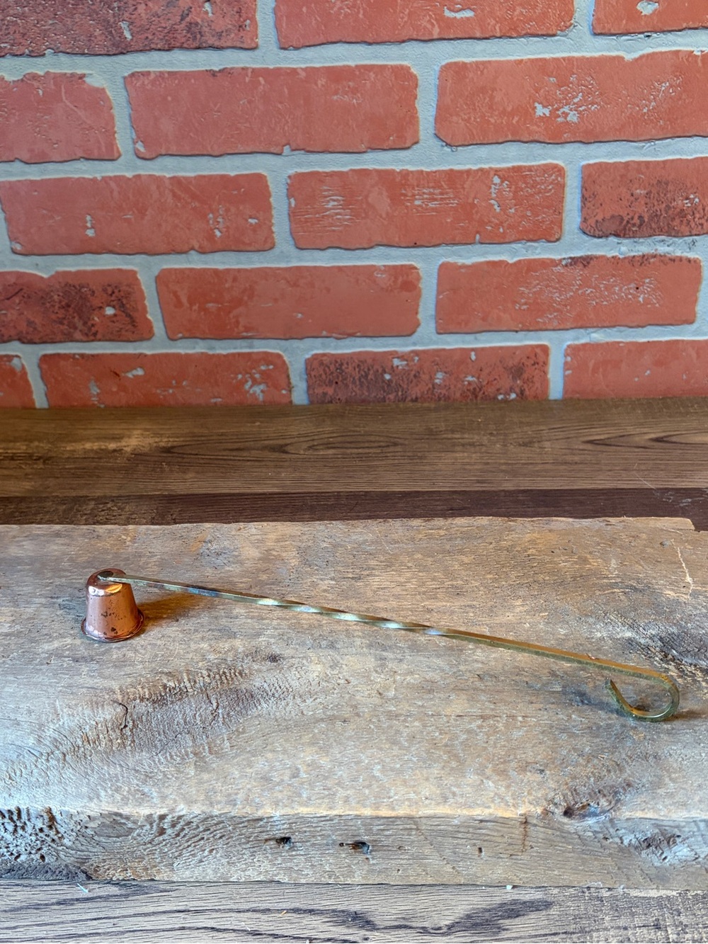 Vintage Brass and Copper Snuffer with Long Twisted Handle.